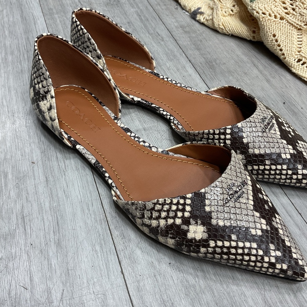 Coach Women's Black and Brown Snakeskin Flats